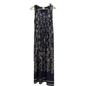 Soma Maxi Dress Size Medium Navy/Ivory Floral Print Sleeveless Cottage Beach